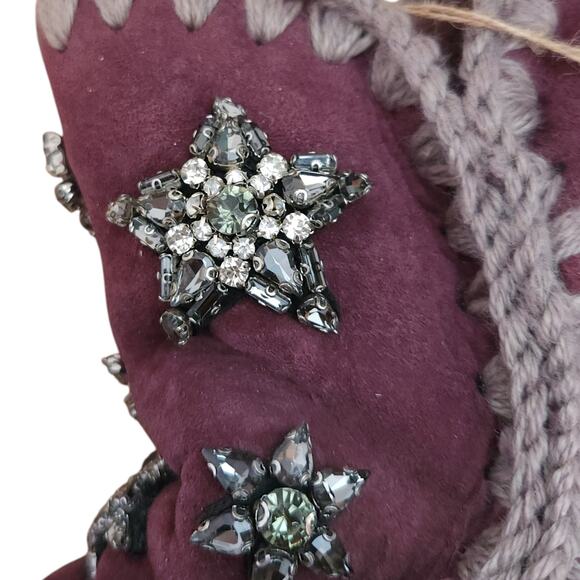 MOU Eskimo 18 Crystal 3D Stars flat sheepskin shearling comfy boots burgundy 40 - Picture 5 of 7